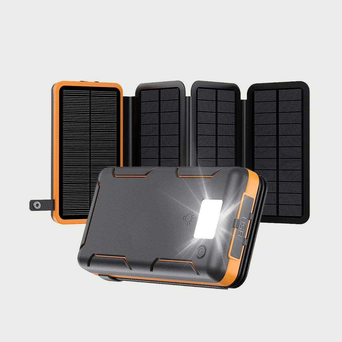 Banco de energía solar plegable de 25.000 mAh con 4 paneles y linterna LED