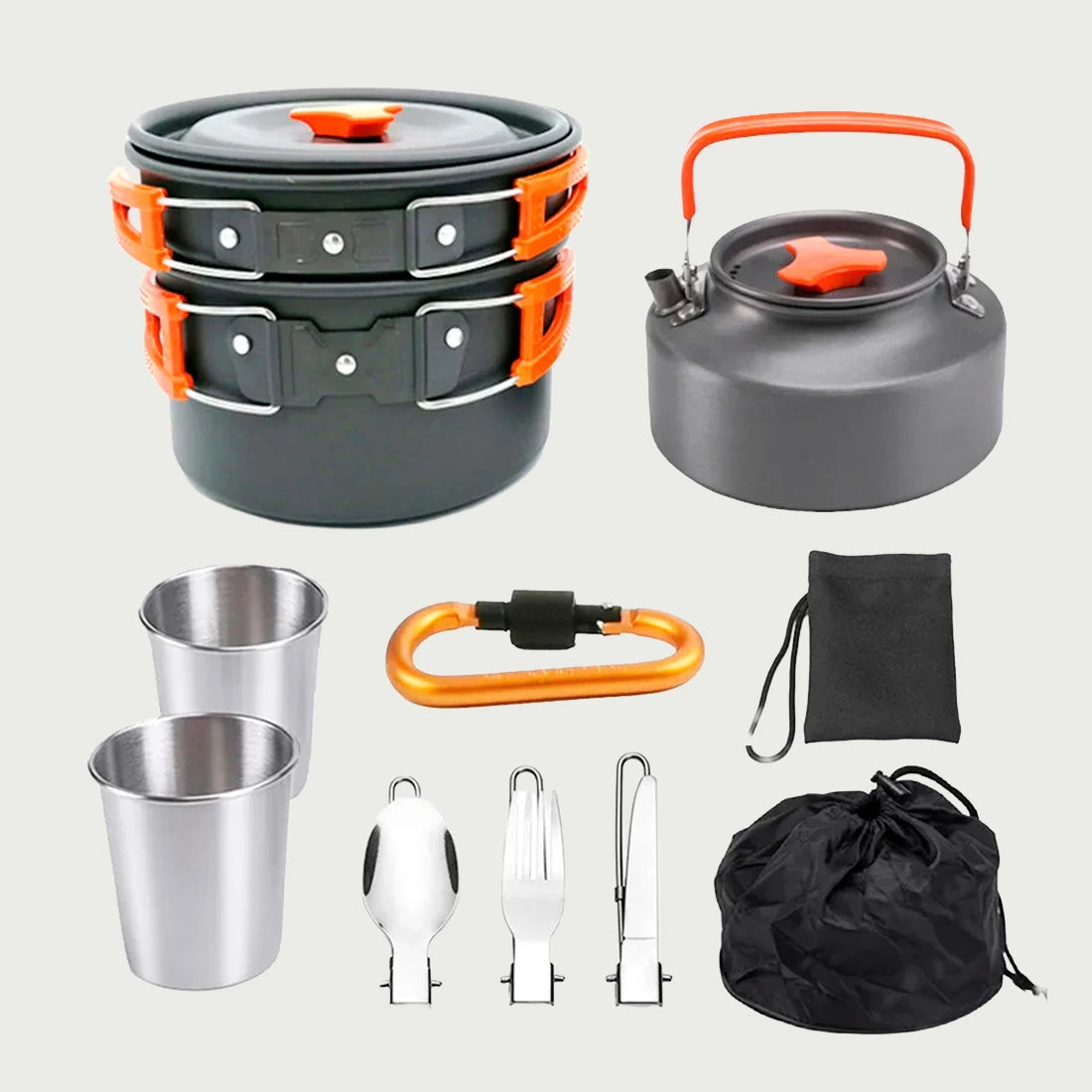 Kit completo de cocina de supervivencia con hervidor de 1,1 l