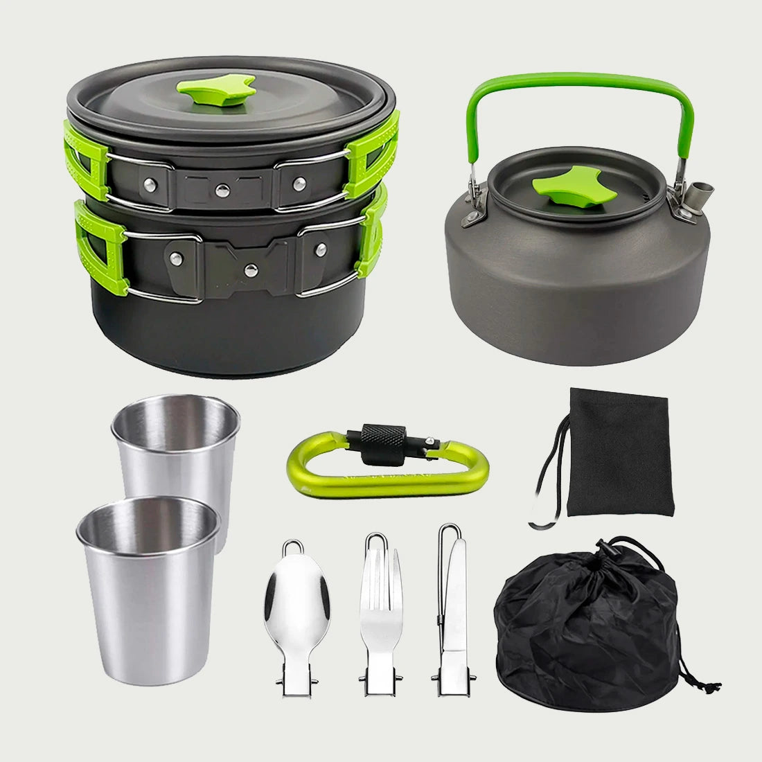 Kit completo de cocina de supervivencia con hervidor de 1,1 l
