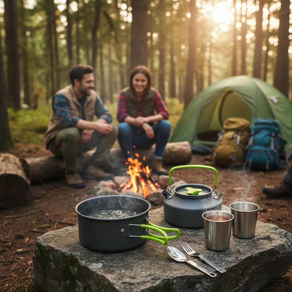 Kit completo de cocina de supervivencia con hervidor de 1,1 l