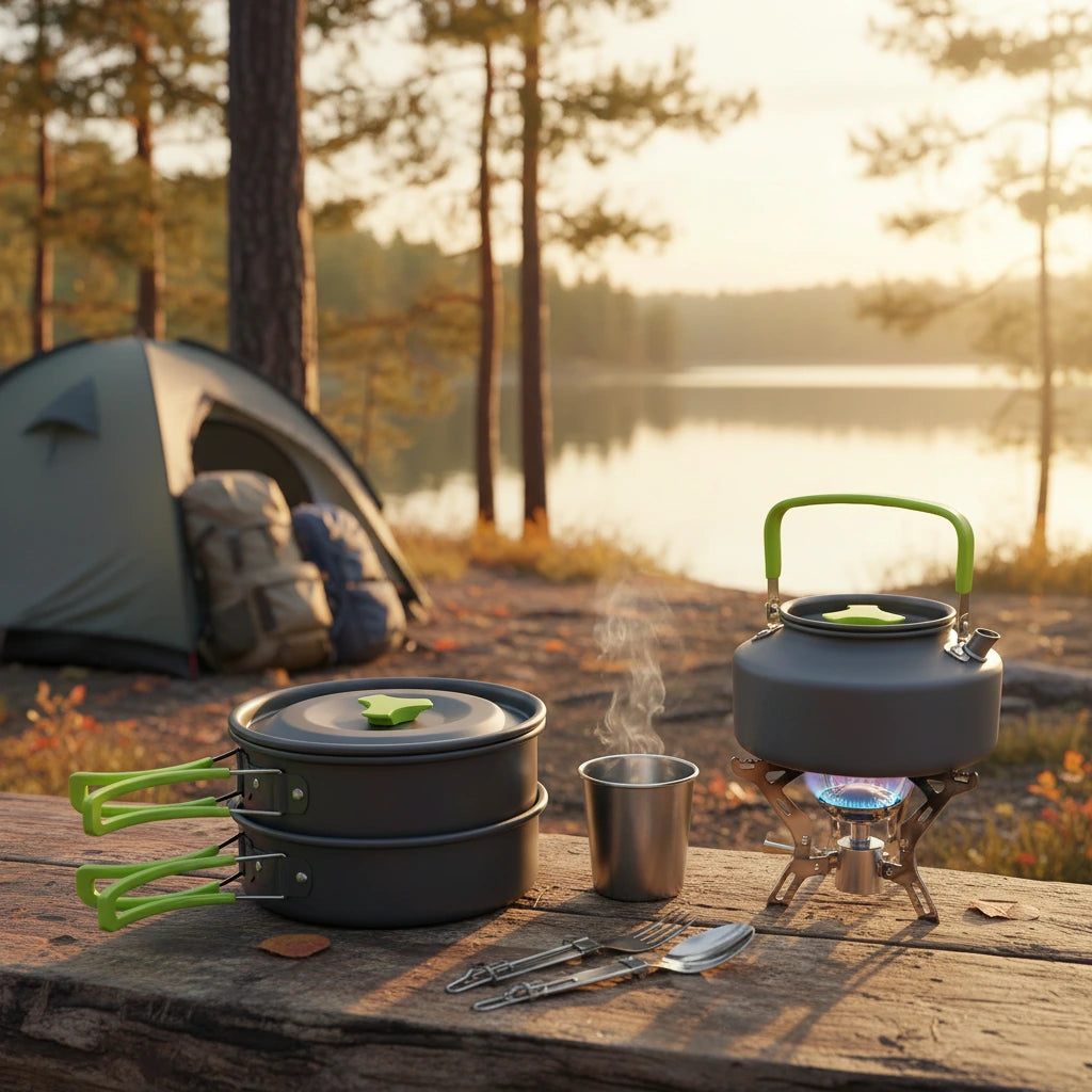 Kit completo de cocina de supervivencia con hervidor de 1,1 l