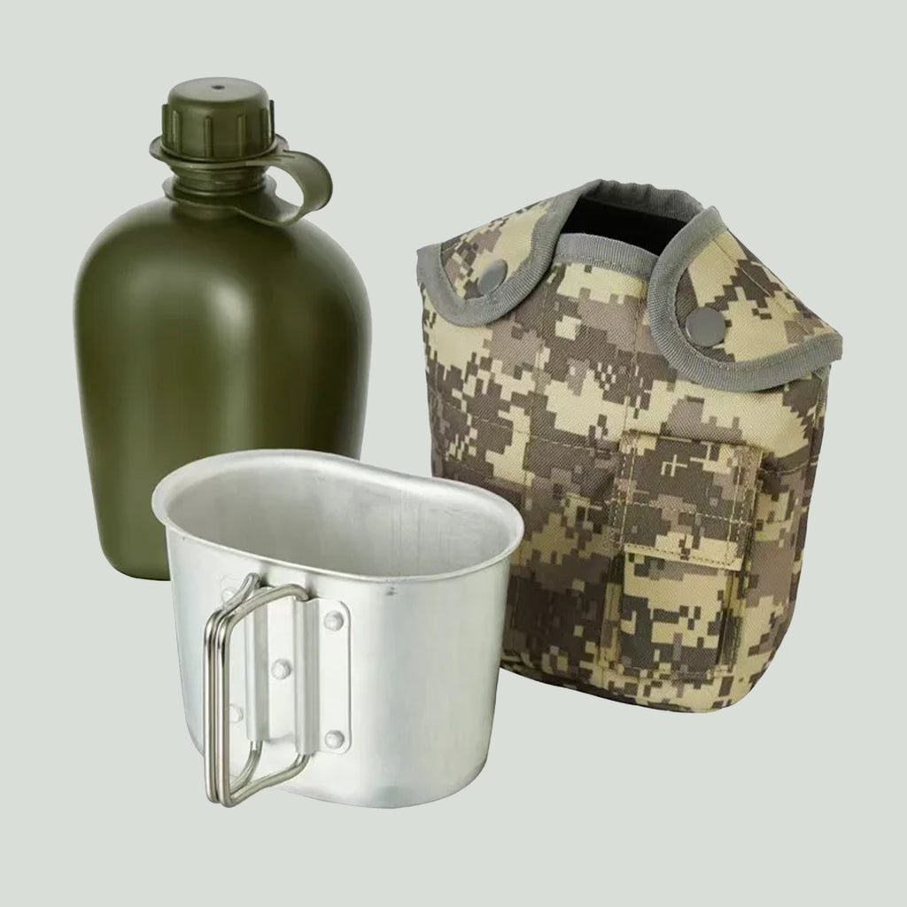 Cantimplora militar de 1L con taza de aluminio y funda térmica