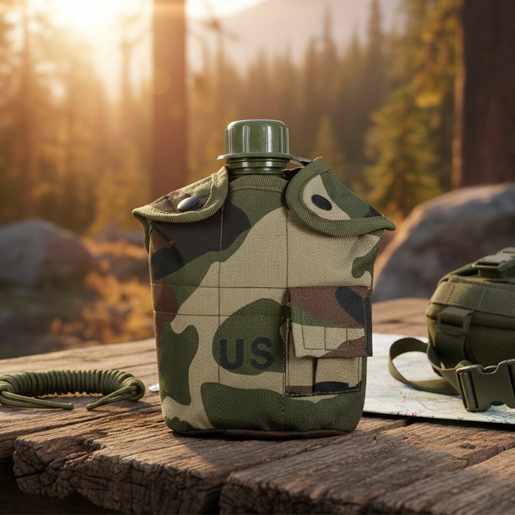 Cantimplora militar de 1L con taza de aluminio y funda térmica
