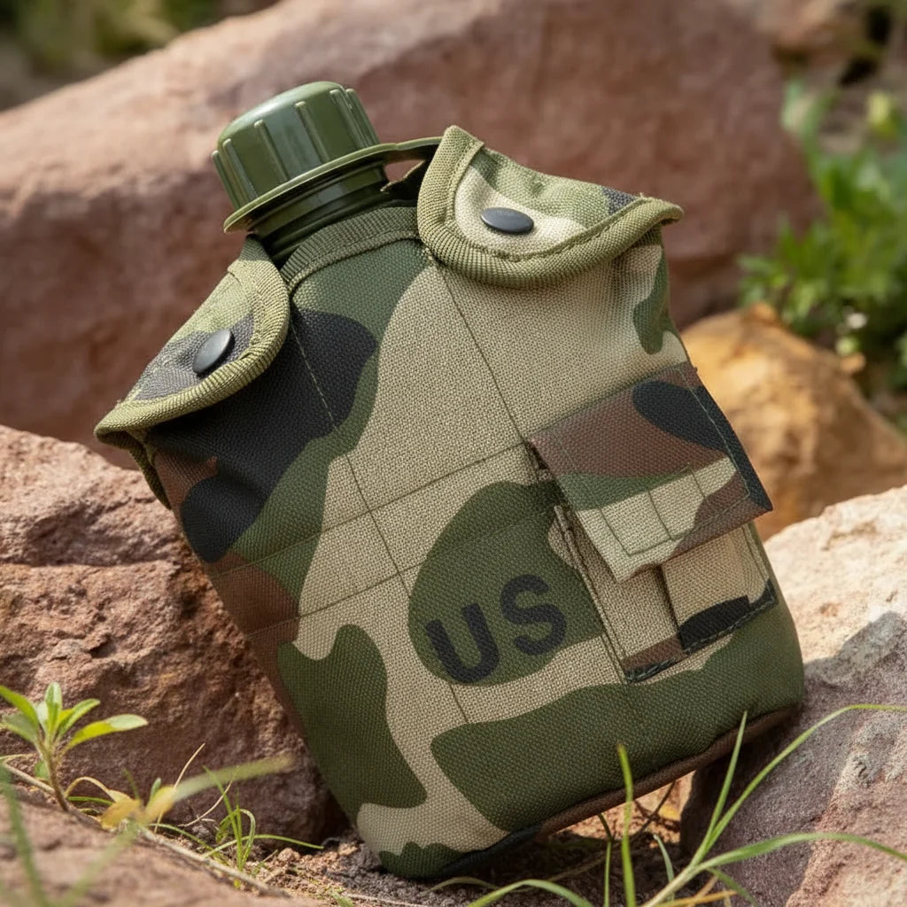 Cantimplora militar de 1L con taza de aluminio y funda térmica
