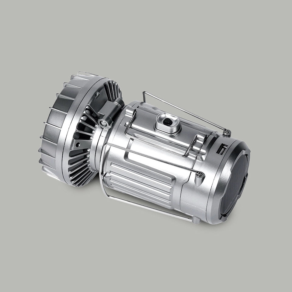 Linterna solar para acampar con ventilador ajustable y banco de energía