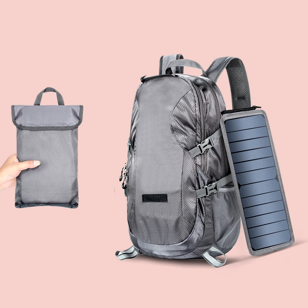 Mochila solar plegable de 30 l con panel solar extraíble de 6,5 W
