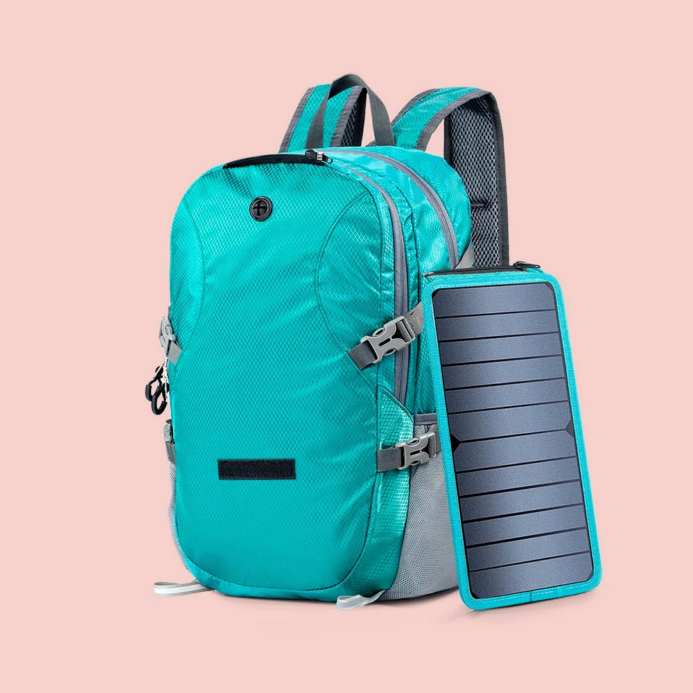 Mochila solar plegable de 30 l con panel solar extraíble de 6,5 W