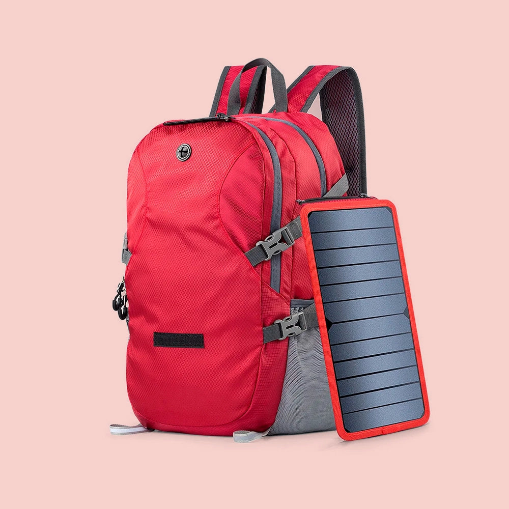 Mochila solar plegable de 30 l con panel solar extraíble de 6,5 W