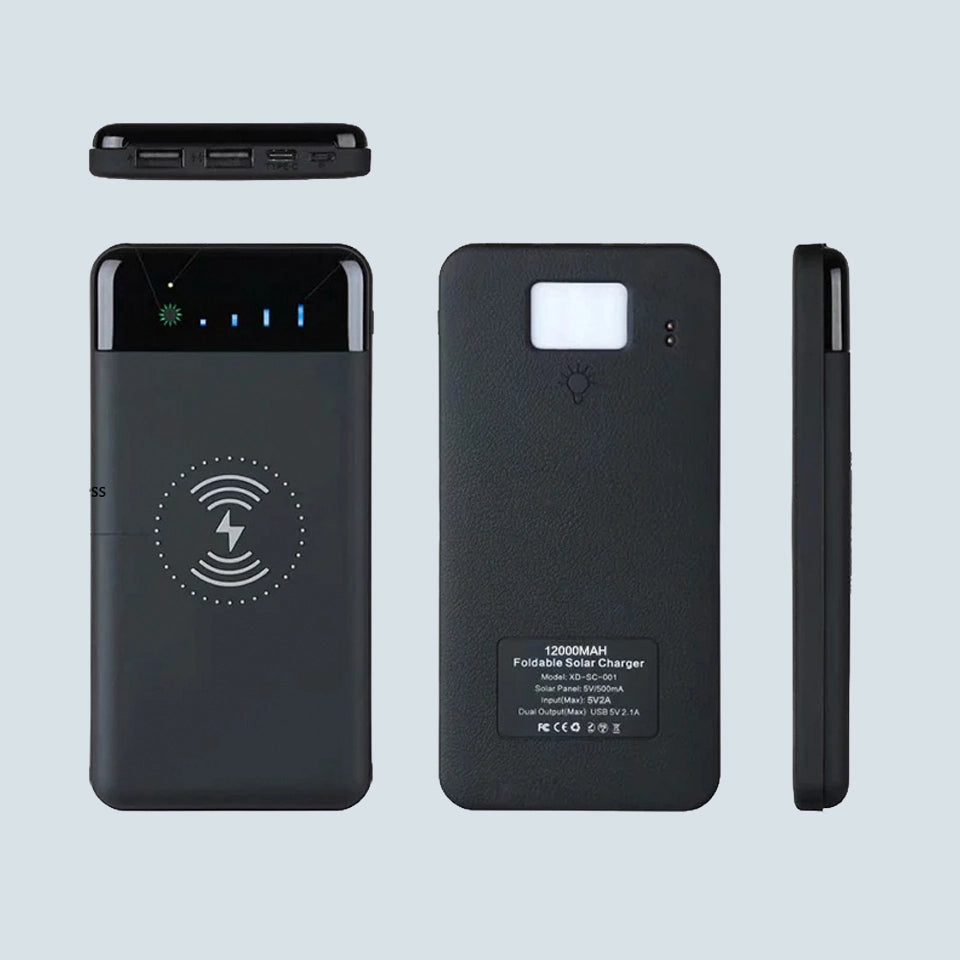 Banco de energía solar inalámbrico de 12000 mAh con hasta 6 paneles solares